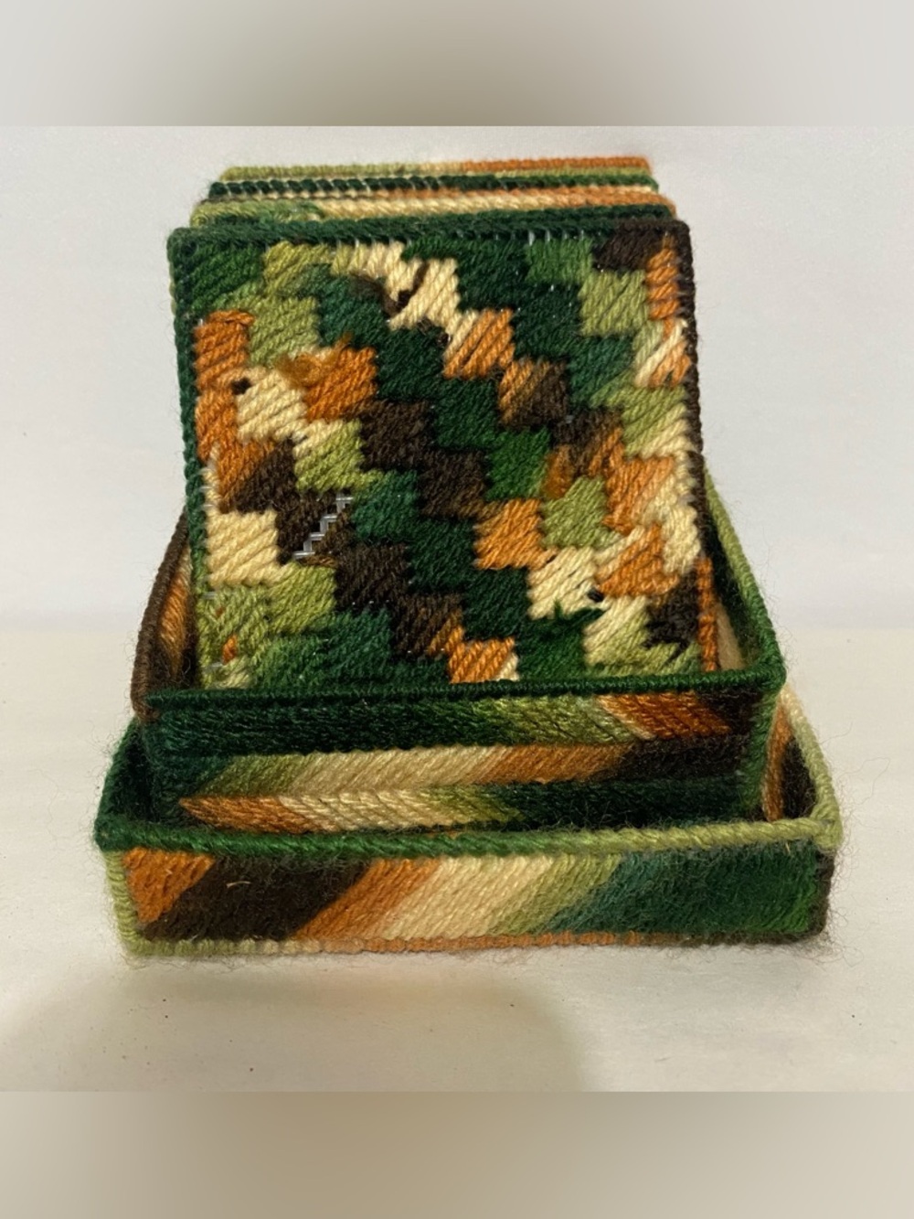 Set of 8 Vintage Needlepoint Coasters and Box